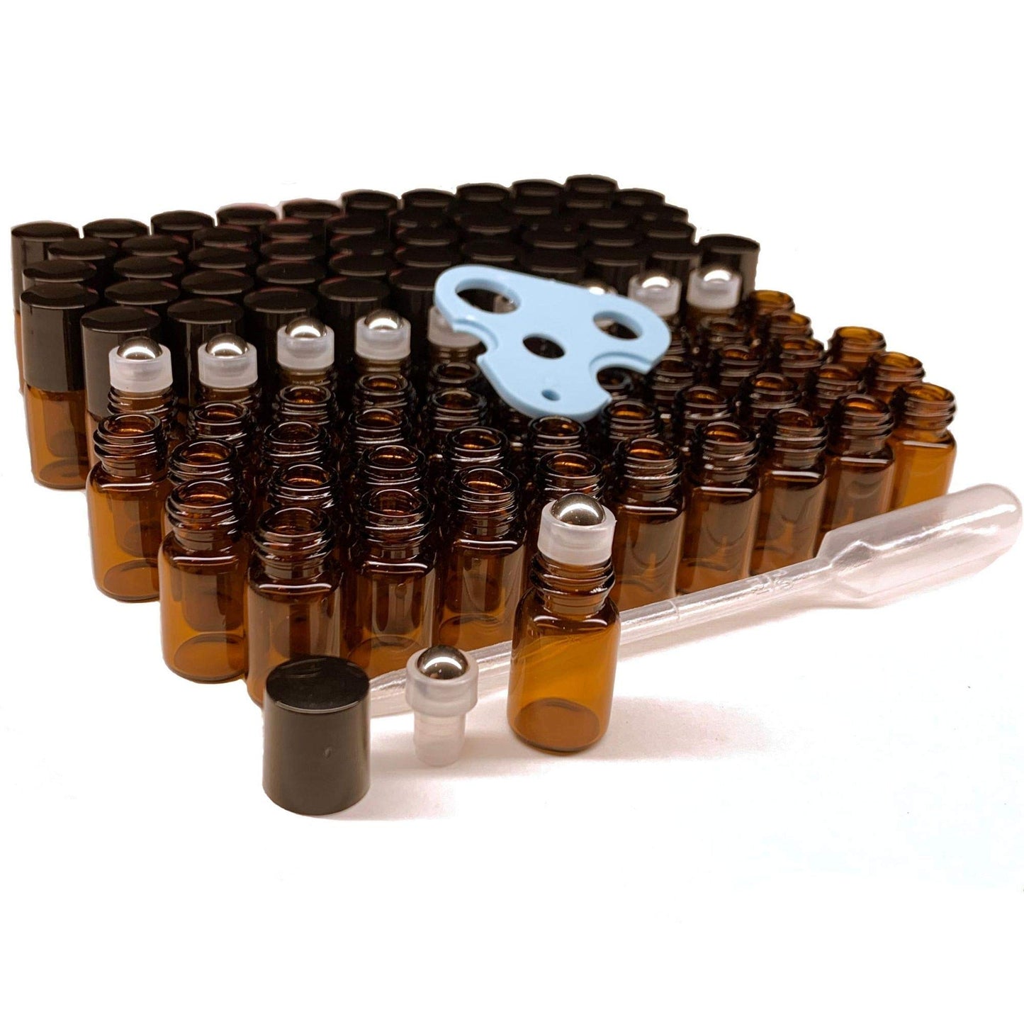 Essential Oils Roller Bottles 100pcs 2ml 5/8 Dram Glass Roller Bottles Refillable Essential Oil Roller Bottles Amber, Stainless Steel Roller Balls, Sample Roll On Bottles, Mini Roller Bottles, Vials