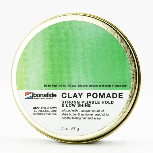 Bona Fide Pomade, Clay Pomade 2 oz. | Strong Pliable Hold & Low Shine, infused with natural ingredients that promote hair and scalp health
