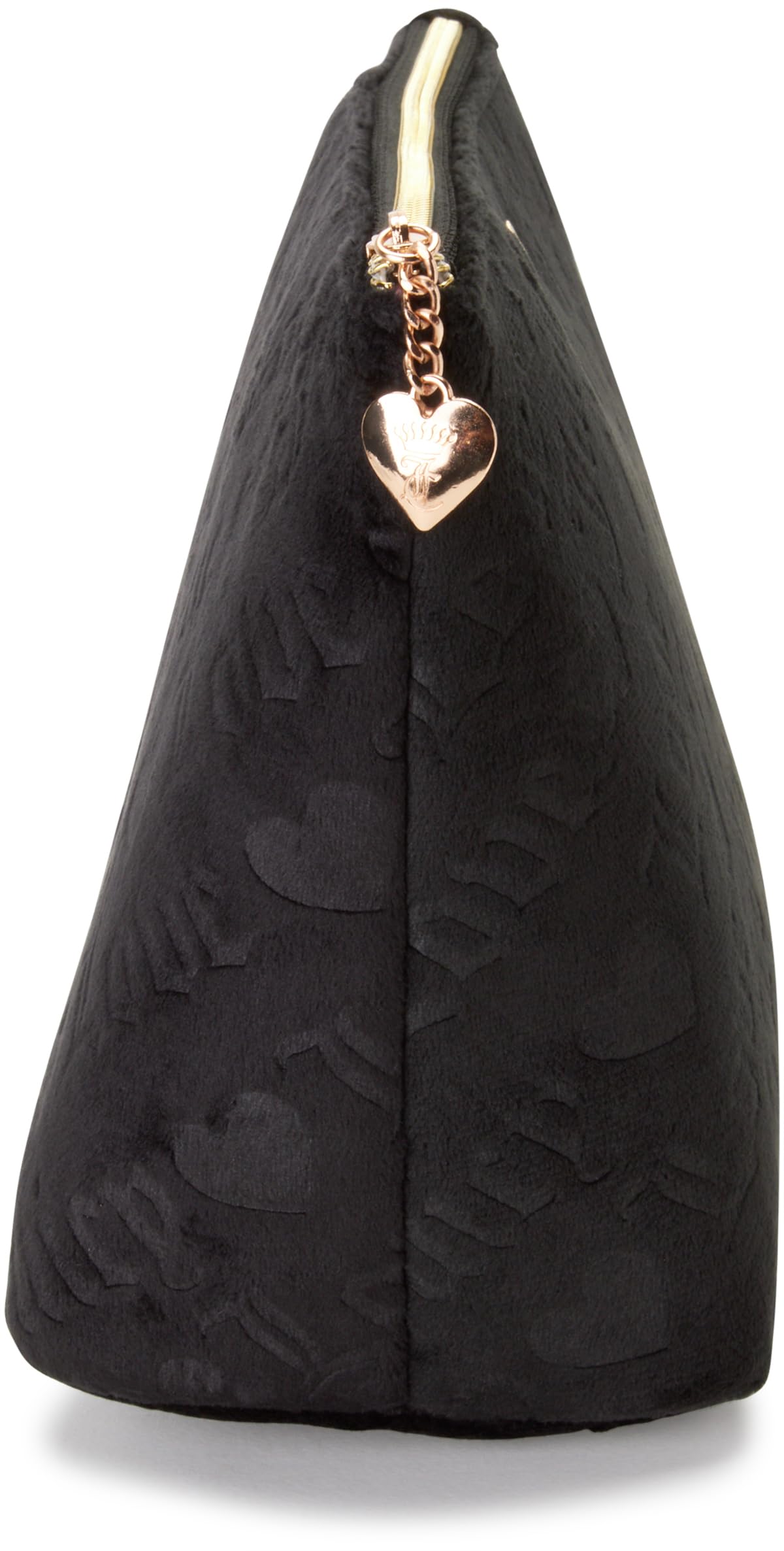 Juicy Couture Black Makeup Bag Cosmetics Organizer Travel Essentials Zip Top Wedge Velour Heart Love