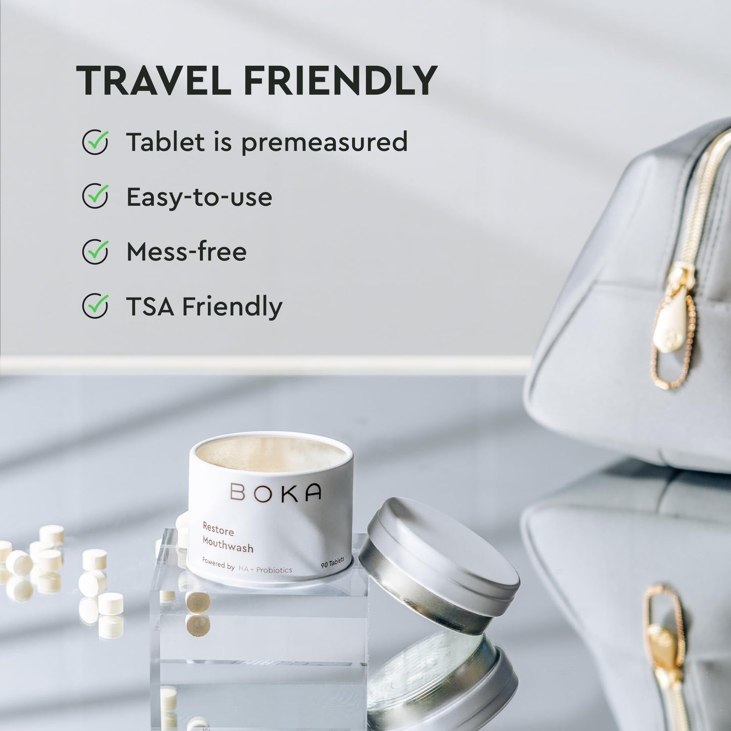 Boka Fluoride Free Toothpaste - Nano Hydroxyapatite - Ela Mint 4oz and Travel Size Mouthwash Tablets - Hydroxyapatite, Fluoride/Alcohol Free & Eco-Friendly