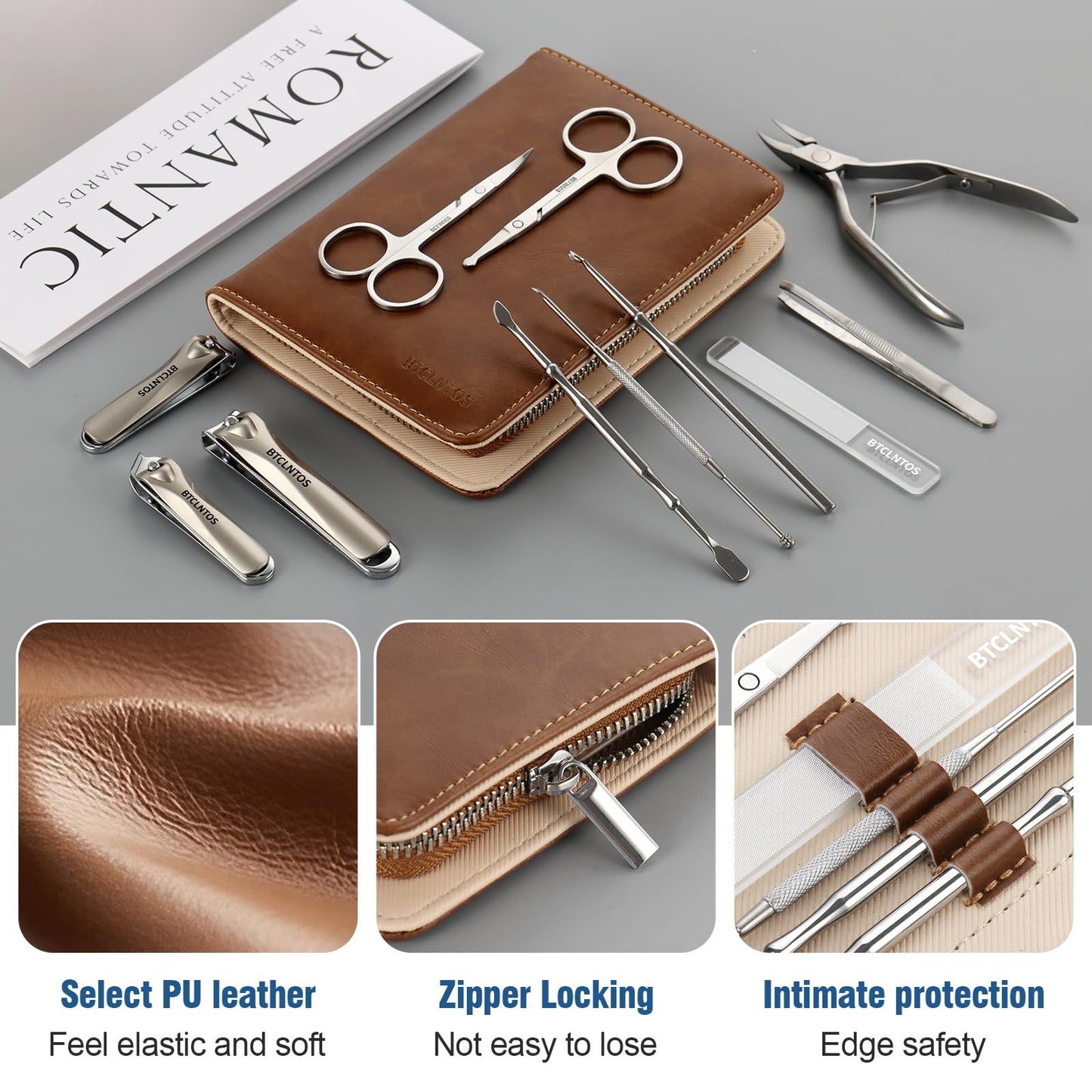 Duo La Me Stainless Steel Nail Clippers Toenail ingrown Clipper Set 16 in 1 Pedicure Personal Care Tool Thick toenail Nail File Acne Needle Blackhead Remover Acne Eyebrow Clipping Foot Skin