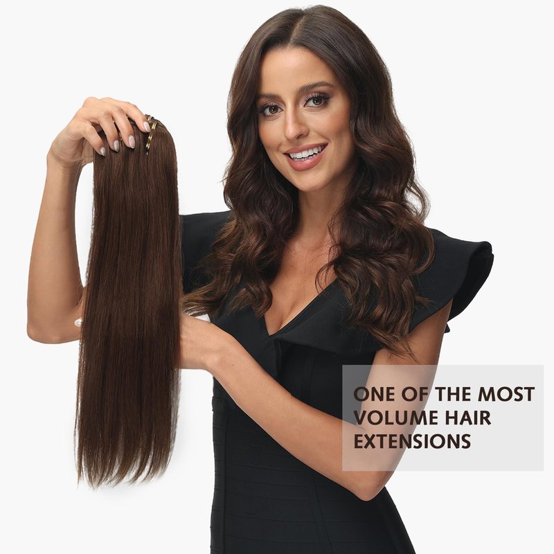 Rose bud Clip in Hair Extensions Real Human Hair 7Pcs 16Clips 14Inch 130g Natural Thick Hair Extensions Human Hair Dark Brown