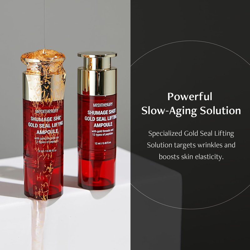 MEDITHERAPY Shumage Shot Gold Seal Lifting Ampoule, Gold Threads and Collagen Serum for Anti-wrinkles, Lifting Ampoule, Glowing Skin, Korean Skincare, 0.4 fl.oz.