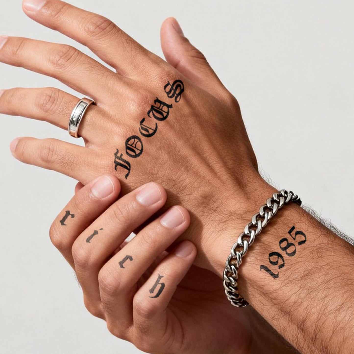 UBICA Semi Permanent Tattoo for Women Men, 2 Sheets Realistic Temporary Tattoos, Lasts 2 Weeks Fake Tattoo for Fingers, Waterproof Non-Reflective, Dark Gothic Alphabet & Black Letter Number Tattoos