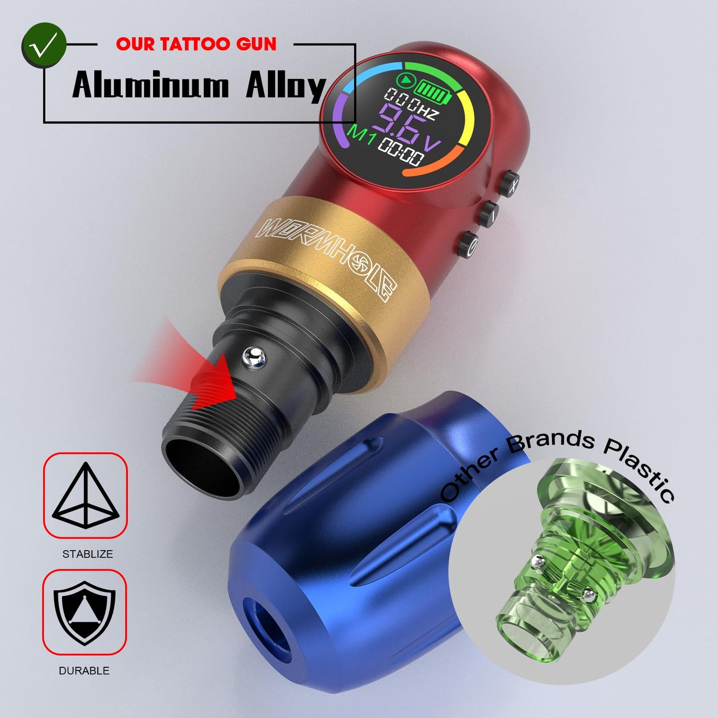 Tattoo Gun Kit, Wormhole Tattoo Kit Wireless Tattoo Machine Kit with 1,500 mAh Capacity Wireless Power Supply Digital LED Display Tattoo Pen Kit WTK257