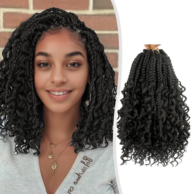 Mebeli Goddess Box Braids Crochet Hair,8inch Pre Looped Boho Box Braids Crochet Hair with curly Ends,8pcs Bohemian Crochet Braid Synthetic Hair Extensions for Black Women(8inch,#2)