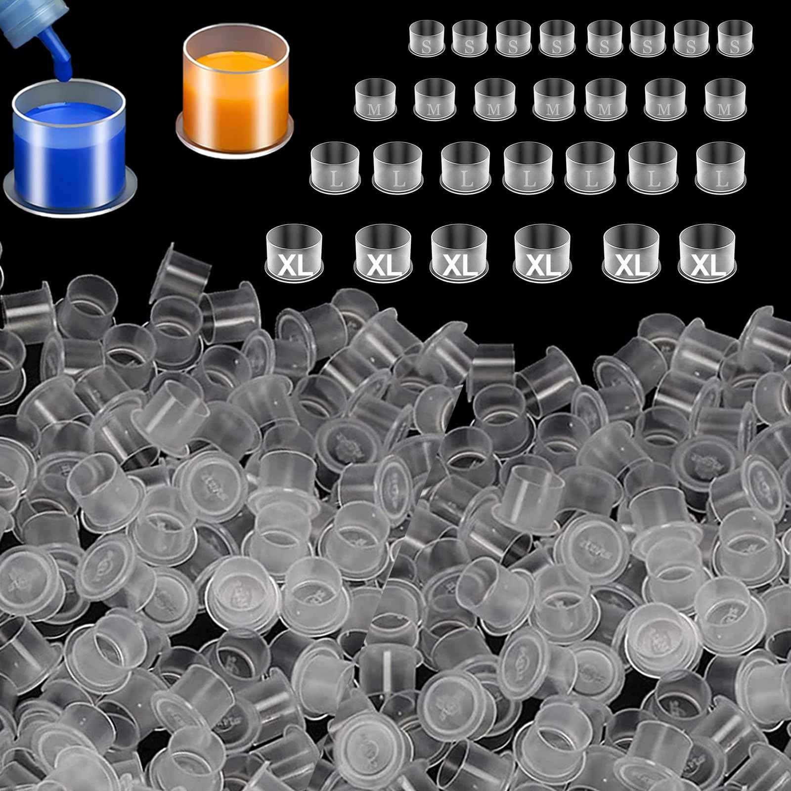 Ink Caps Cups, Urknall 1000pcs Ink Caps with Base #14mm Medium Tattoo Ink Cups Tattoo Caps for Ink Tattoo Ink Cups Pigment Cups Tattoo Plastic Cap(#14MM)