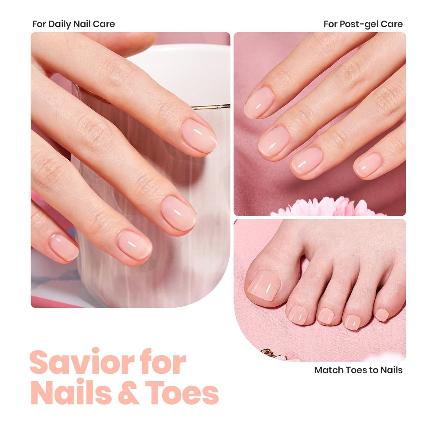 Nude Nail Polish | Pink Jelly Nail Concealer & Quick-Dry Natural Strengthener for Thin Nails - 0.51 FL OZ