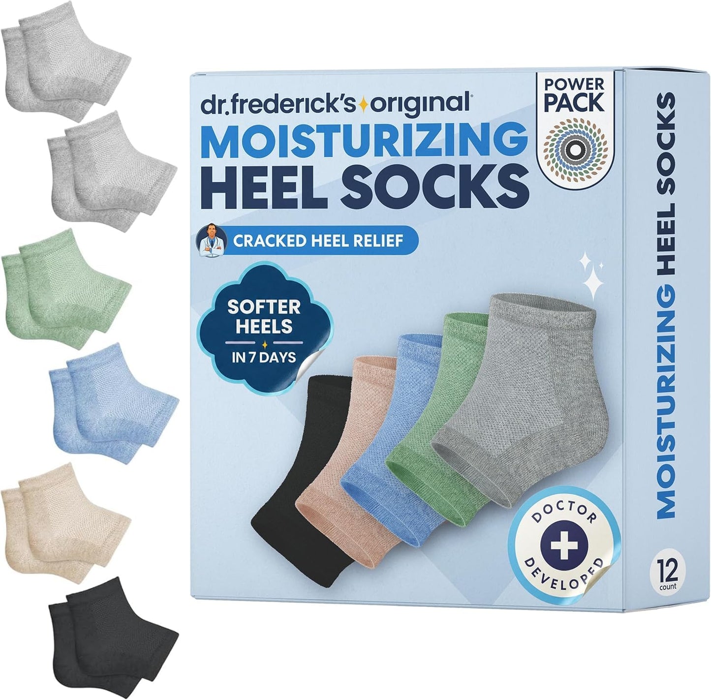 Dr. Frederick's Original Moisturizing Heel Socks for Dry Cracked Heels Treatment - 6 Pairs - Infused with Naturally Nourishing Oils and Butters - Self Care Gifts for Women & Men - Power Pack