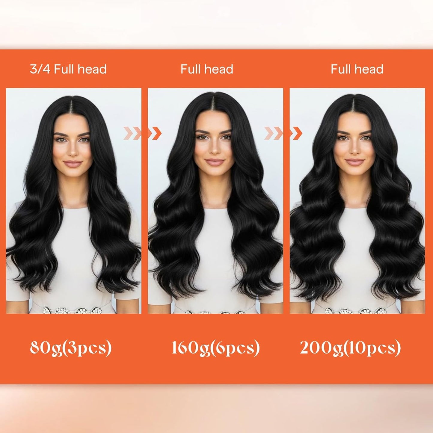 Real Human Hair Clip-In Extensions - 14 Inch Remy Hair, Jet Black | Lightweight 85g for Women