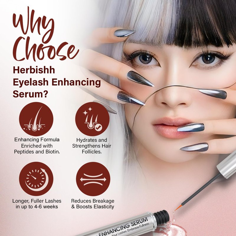 Herbishh Eyelash Growth Serum for Women & Men (0.135 fl. oz), Serum for Eyelash Growth, Peptide Lash Enhancing Treatment, Lash conditioner strengthening treatment for Thicker & Fuller-Looking Lashes