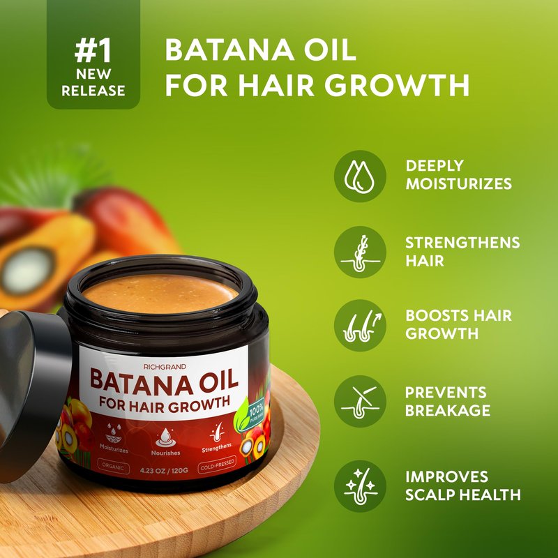 Batana Oil for Hair Growth - 100% Raw & Organic Unrefined Batana Oil - Cold Pressed Hair Mask for Scalp Health, Thicker Hair & Split Ends Repair - Natural & Pure (4.23 oz)