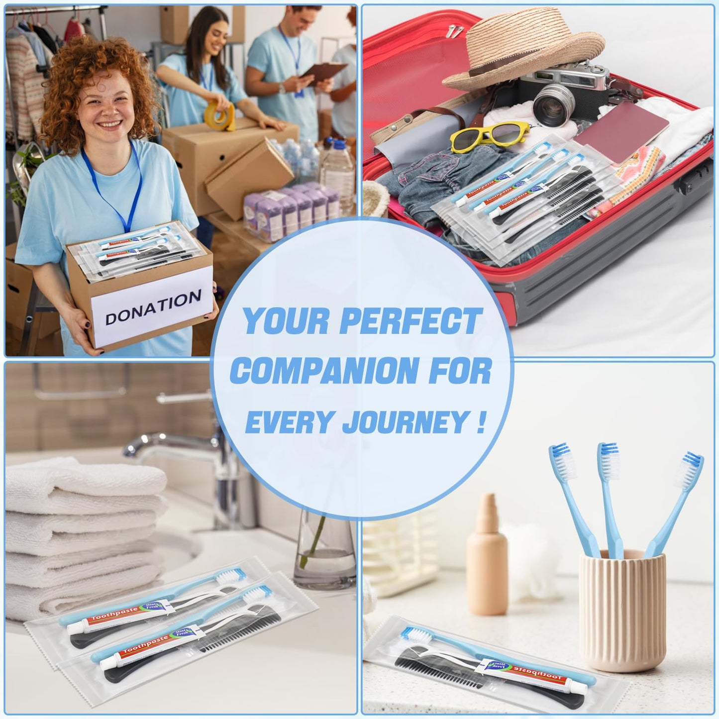 50 Sets Disposable Toothbrushes with Toothpaste Floss Comb Individually Wrapped, Disposable Toothbrush Bulk, 10g Toothpaste,Dental Floss,6in Comb Bulk Toothbrush Kit for Homeless,Airbnb,Hotel