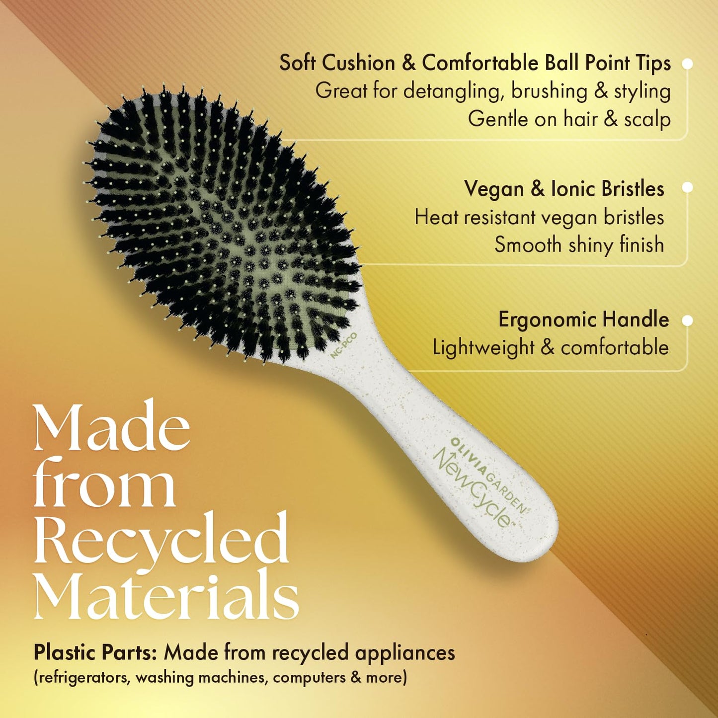 Olivia Garden NewCycle Round Vegan Boar and Ionic bristles Cushion Hair Brush and made from 100% recycled material (except bristles and cushion)