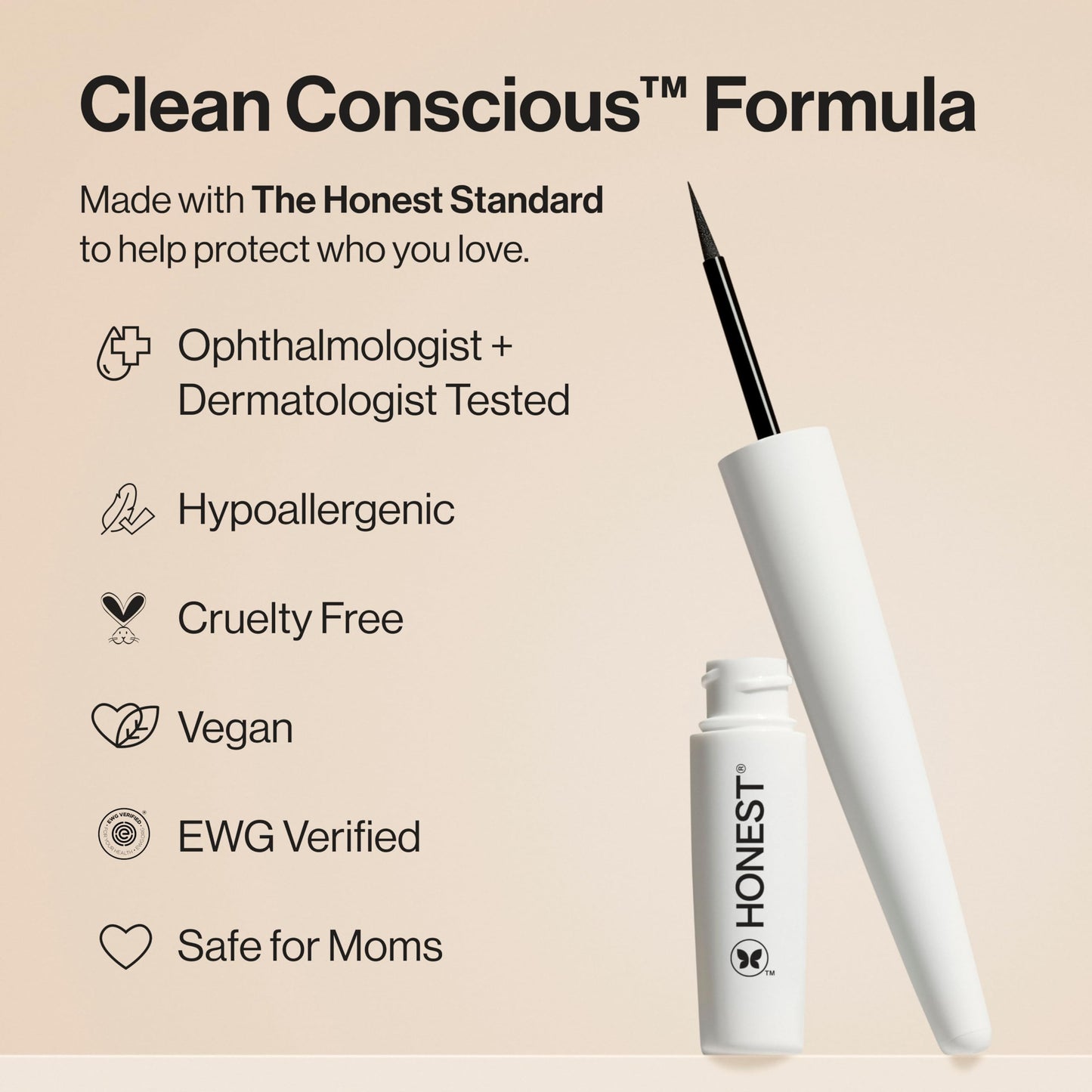 Honest Beauty Longlasting Liquid Eyeliner, Flake Proof, Precise Application, Hypoallergenic, Vegan, Cruelty-Free, Black, 0.58 fl oz