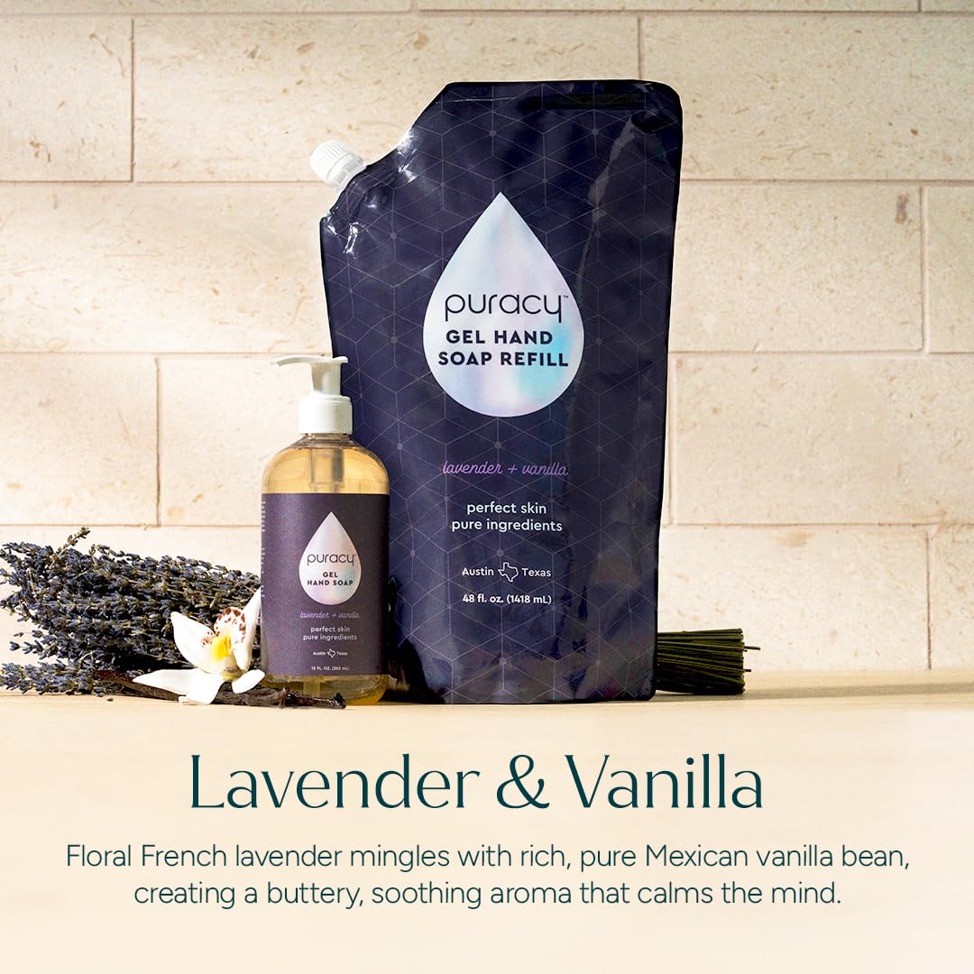 Puracy Foaming Hand Soap Refill - Plant-Powered Natural Hand Soap As Seen on TikTok, Non-Toxic, Sulfate-Free Liquid Soap, Moisturizing Foam Handwash Liquid (Lavender & Vanilla, 48 fl oz)
