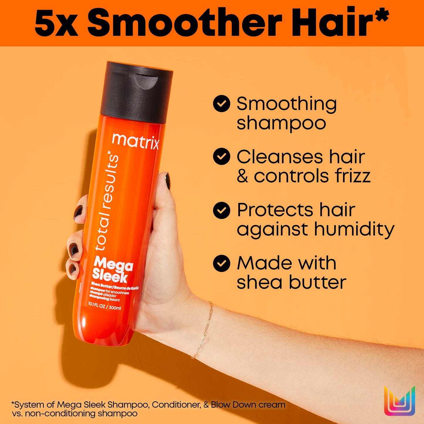 MATRIX Total Results Mega Sleek Shampoo | Controls Frizz & Smooths Hair | With Shea Butter | For Unruly Hair