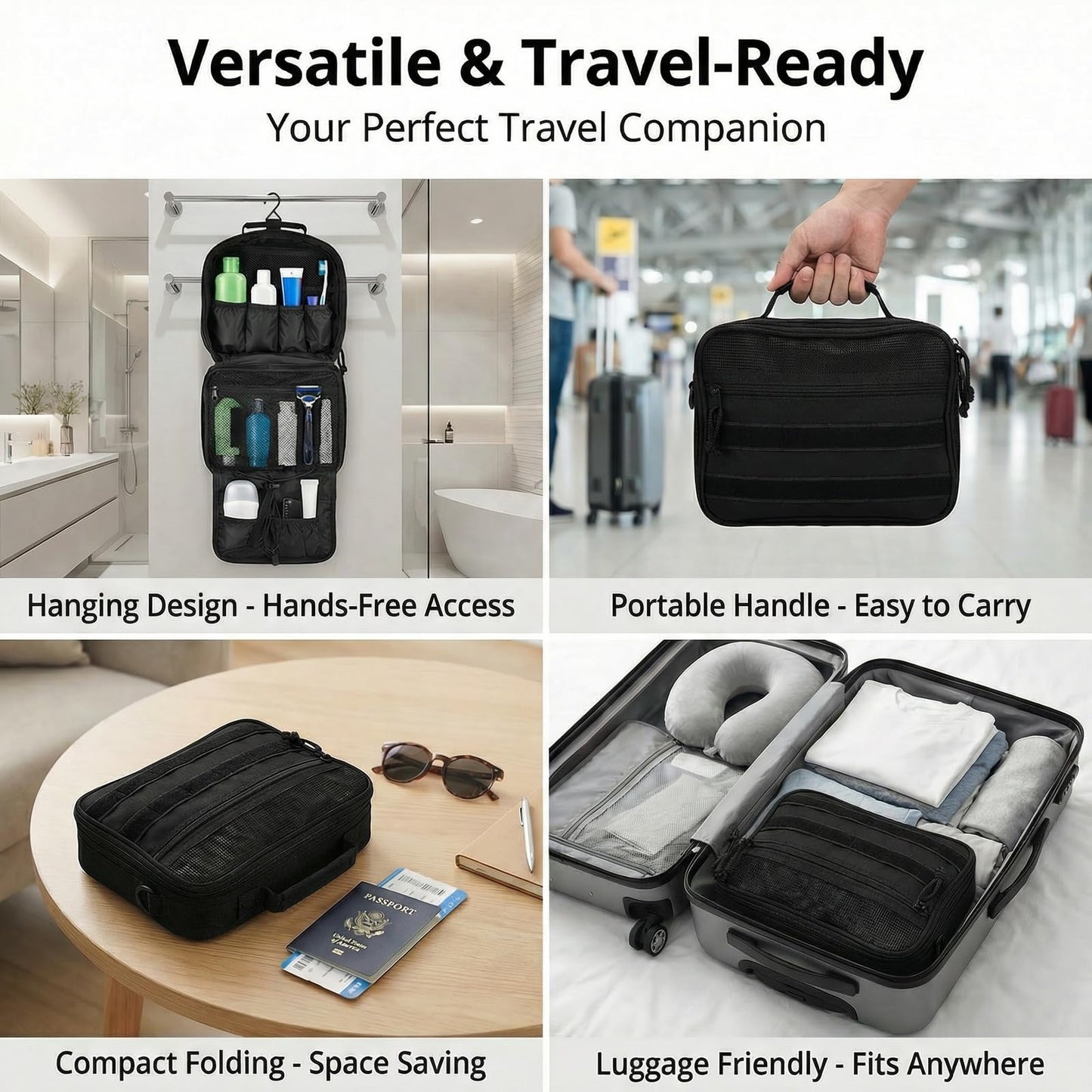 VELVEBAG ﻿Tactical Toiletry Bag for Men, Mens Toiletry Travel Bag, Hanging Dopp Kit Waterproof TravelShaving Hygiene Bag, Bathroom Multi-pocket Organizer, for Short Trips, Camping & Gym, Black