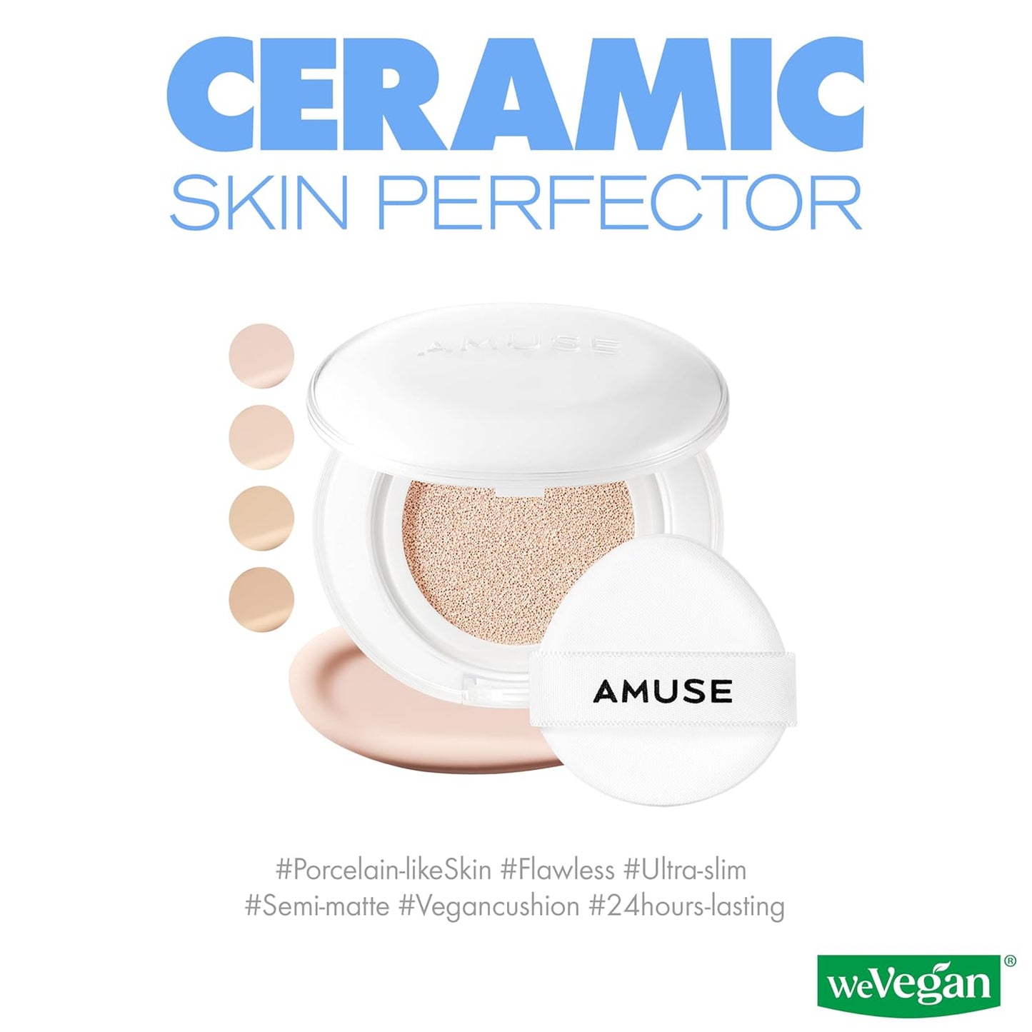 AMUSE SEOUL Ceramic Skin Perfector Cushion Foundation Refill - Flawless Coverage, Semi-Matte Glow | 01 Porcelain (15g)