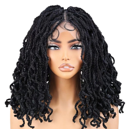YOKABOOM Black Full Lace Box Braid Wig with Babyhair Natural Hairline 14 Inch Natural Wavy Box Braid Style Lace Braided Wig with Square Design for Black Women 1B