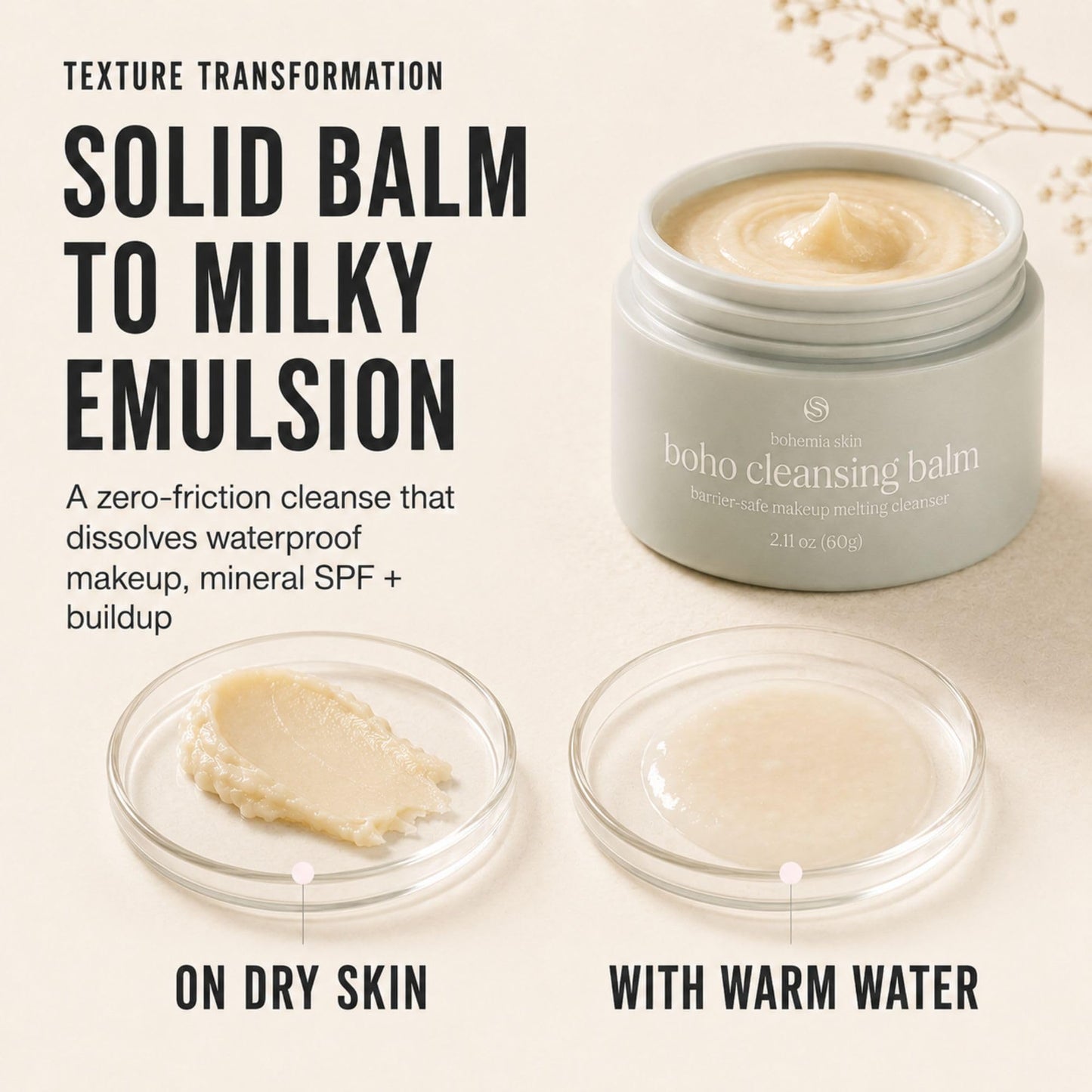 Bohemia Skin Boho Cleansing Balm – Hydrating Makeup Remover & Double Cleanse for Sensitive Skin – Manuka Honey & Sea Buckthorn – Melts Waterproof Mascara & SPF – Barrier Support Face Wash (2oz)