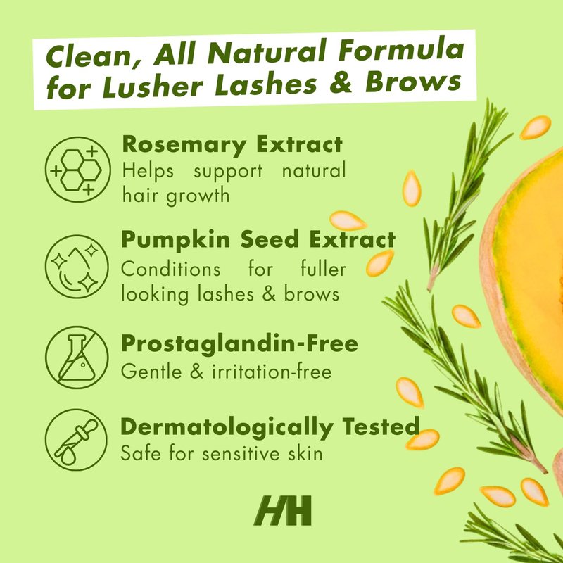 Vegan Lash & Brow Serum - 100% Natural Rosemary & Pumpkin Seed Oil for Fuller, Thicker Eyelashes & Eyebrows | Gentle, Nourishing Formula