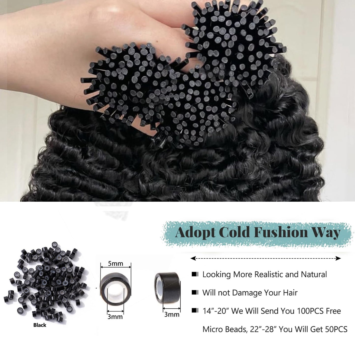 I Tip Hair Extensions Human Hair Deep Wave Microlink Hair Extensions Brazilian Virgin Hair Cold Fusion Stick Tip Extension Full Ends 50g 100 Strands 14 Inch