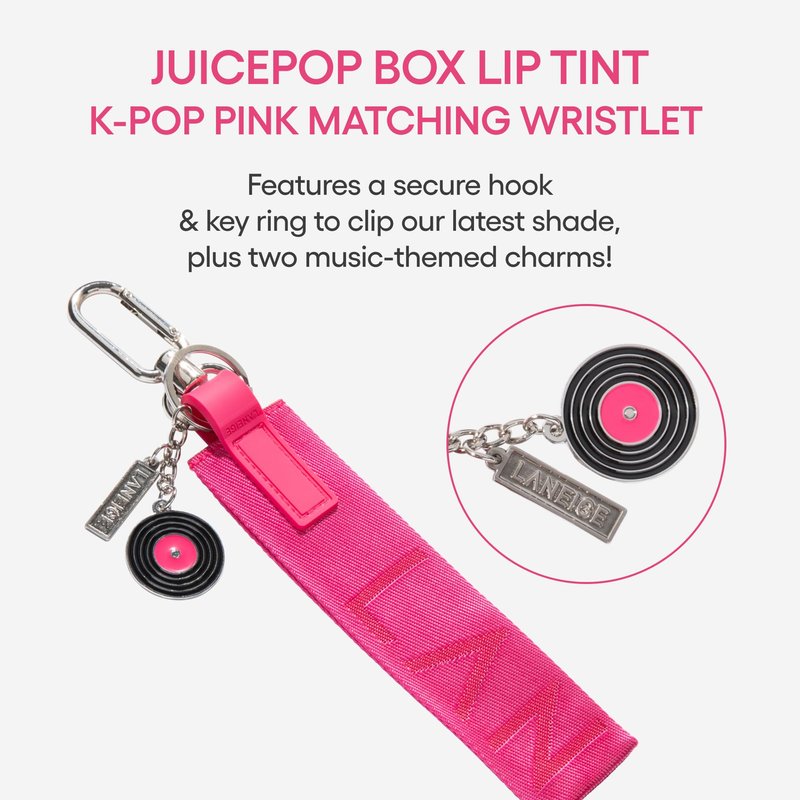 LANEIGE JuicePop Box Lip Tint Wristlet & Keychain | Limited Edition K-Pop Pink Lip Tint Holder with Charms | Clip-On Wristlet for JuicePop Box | On-the-Go Beauty Accessory