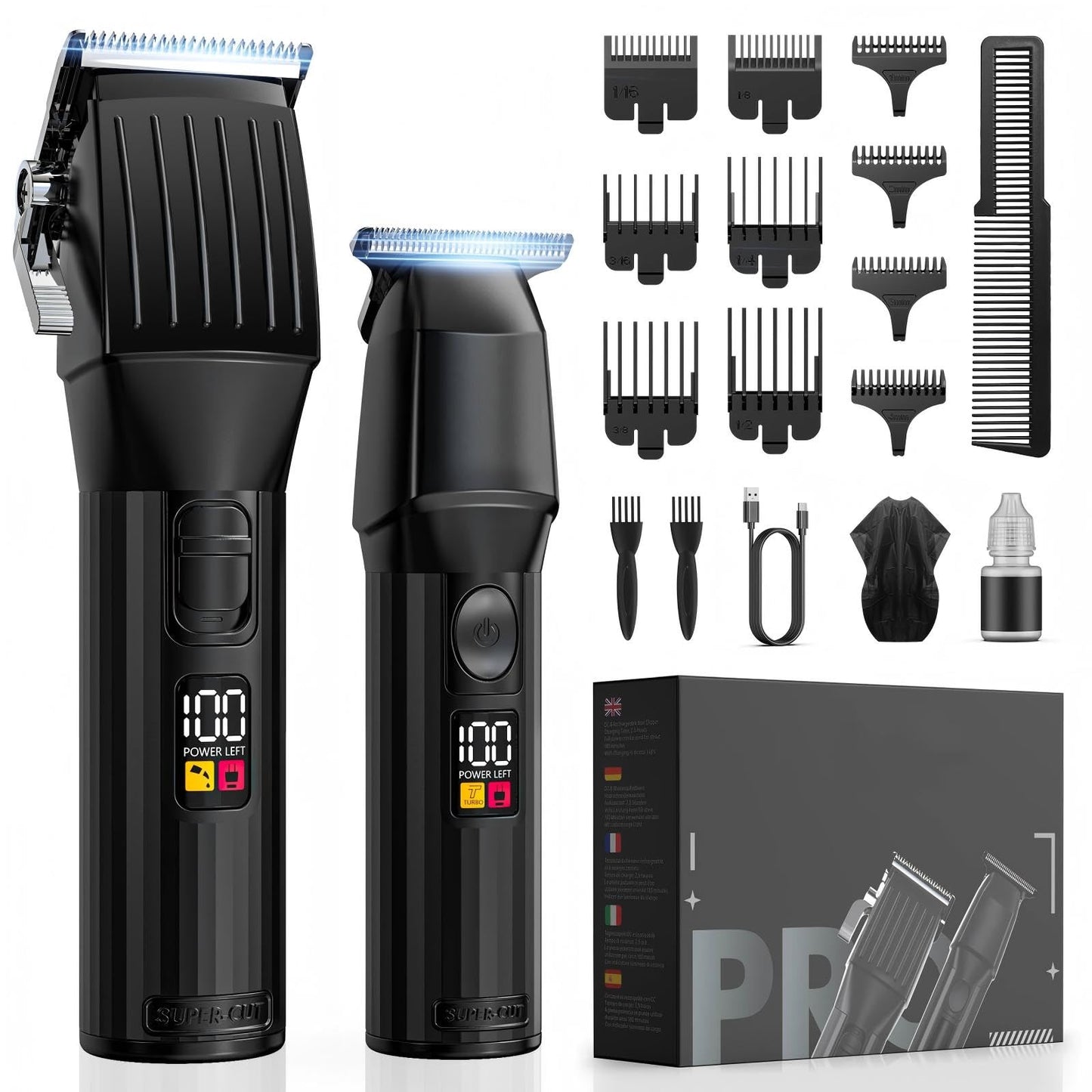 Professional Hair Clippers for Men Beard Trimmers Kit Zero Gapped Haircut Grooming Shaver Gift for Men Women Barber Kids (Black)