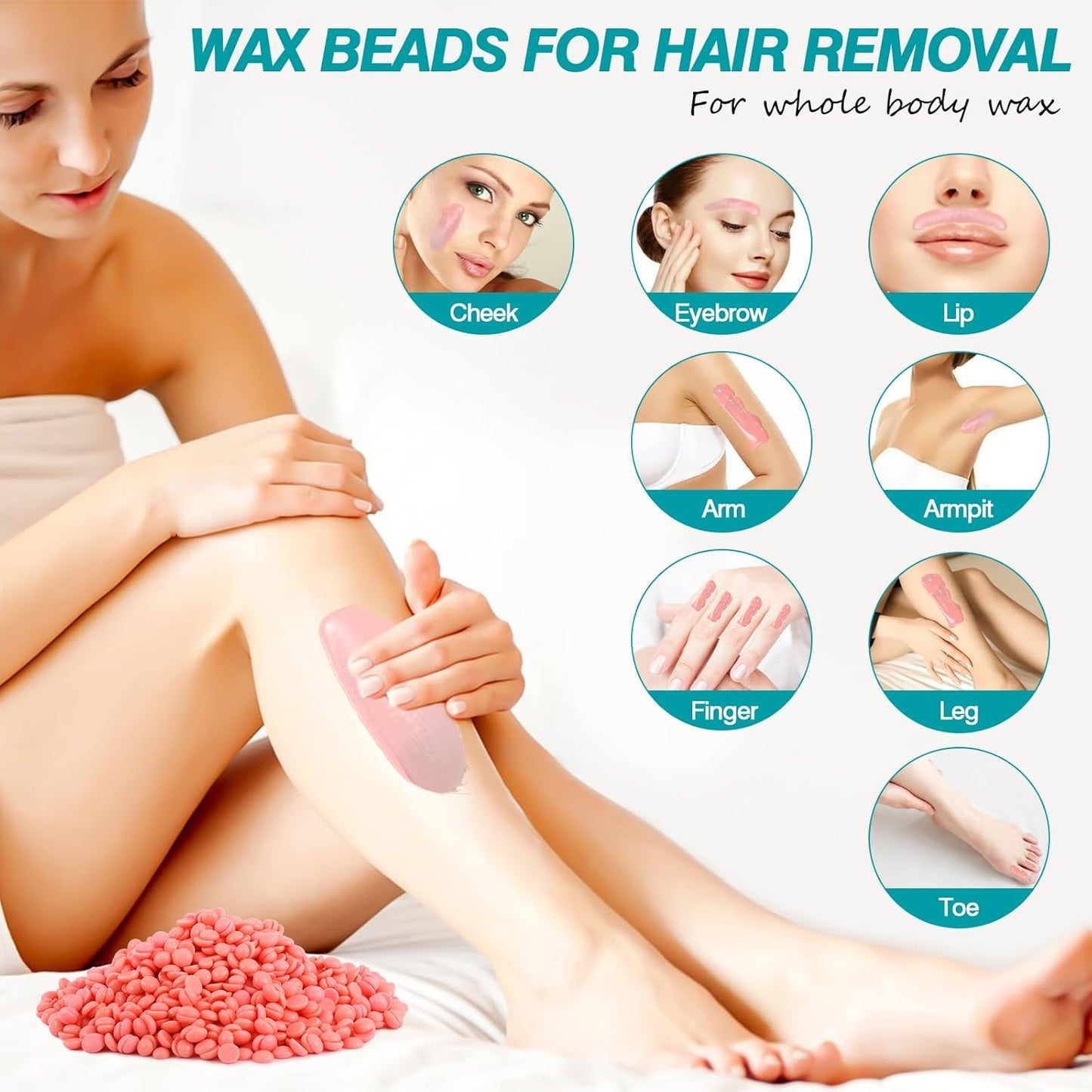 Coarse Hard Wax Beads - 0.6 Lbs for Hair Removal | Sensitive Skin, Brazilian, Leg, Face, Armpit, Strawberry