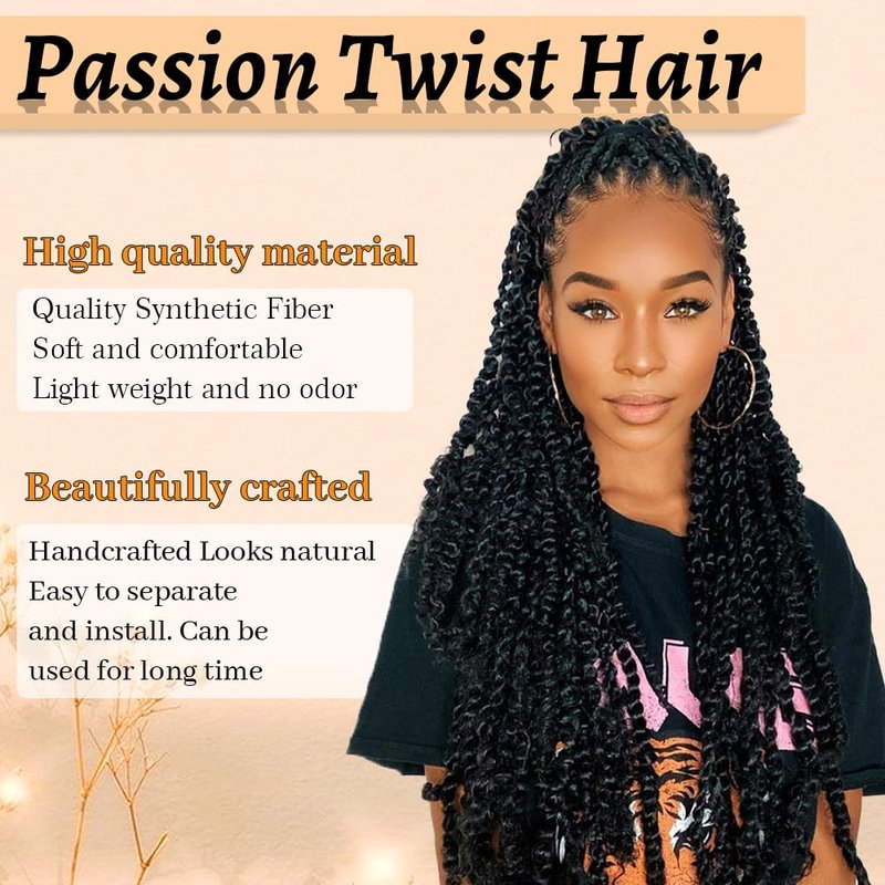 ShowCoco 8 Packs Passion Twist Hair Water Wave Braiding Hair Curly Passion Twist Crochet Hair Braiding Hair Synthetic Hair Extension (22 Inch, #1B)