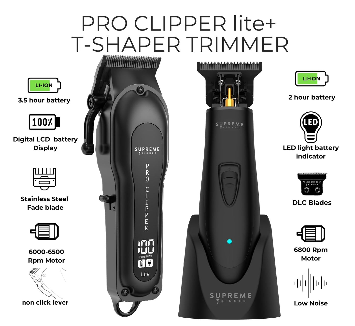 Supreme Trimmer Pro Clipper All Metal w/Fade Blade | 300 Min Run Time Professional Clipper Set, Cordless Beard Trimmer | STC5030 Red