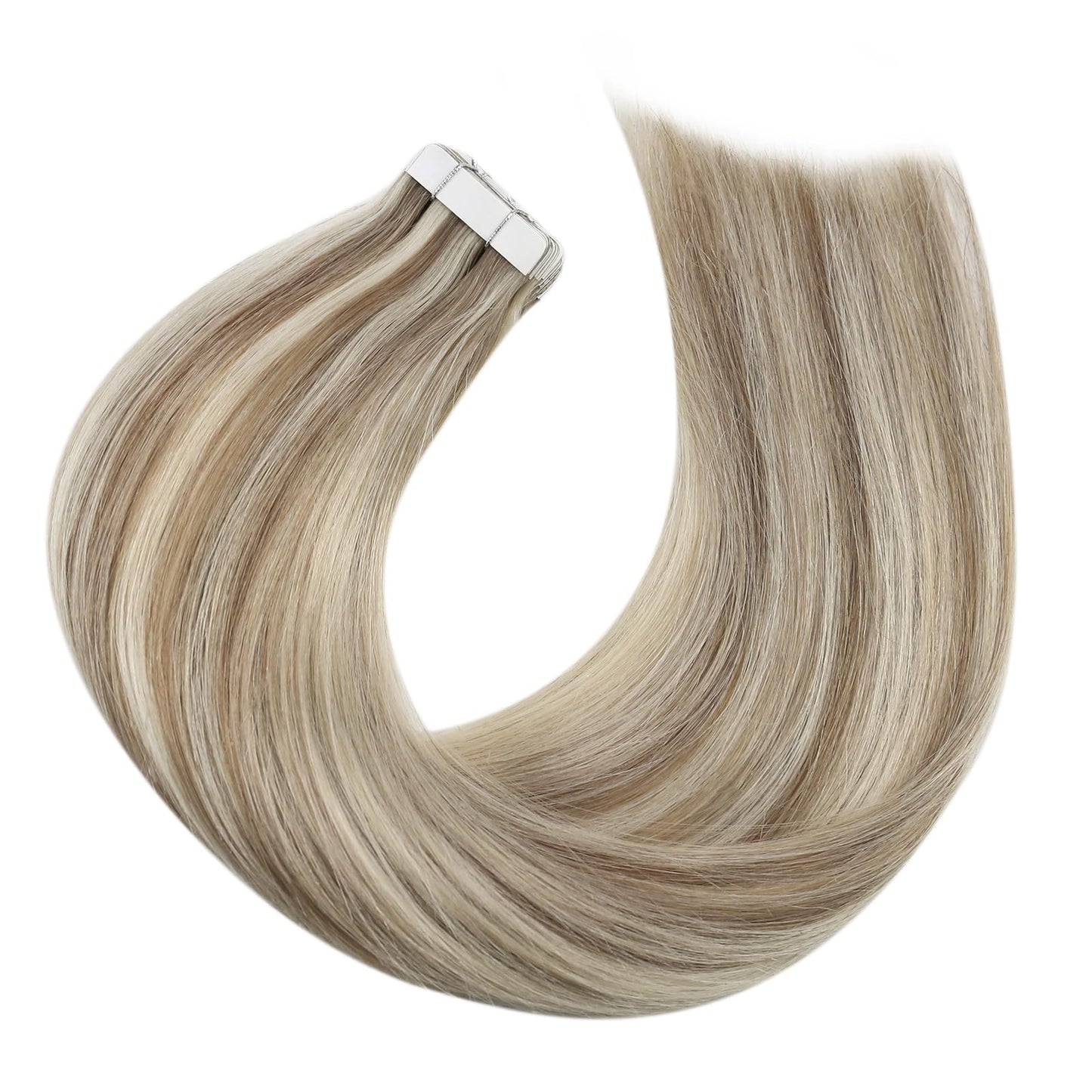 Moresoo Blonde Tape in Hair Extensions Human Hair Light Brown Highlighted Blonde Tape in Extensions Real Hair Glue in Straight Hair 14 Inch 20Pcs 50G Short Hair Daily Use Party