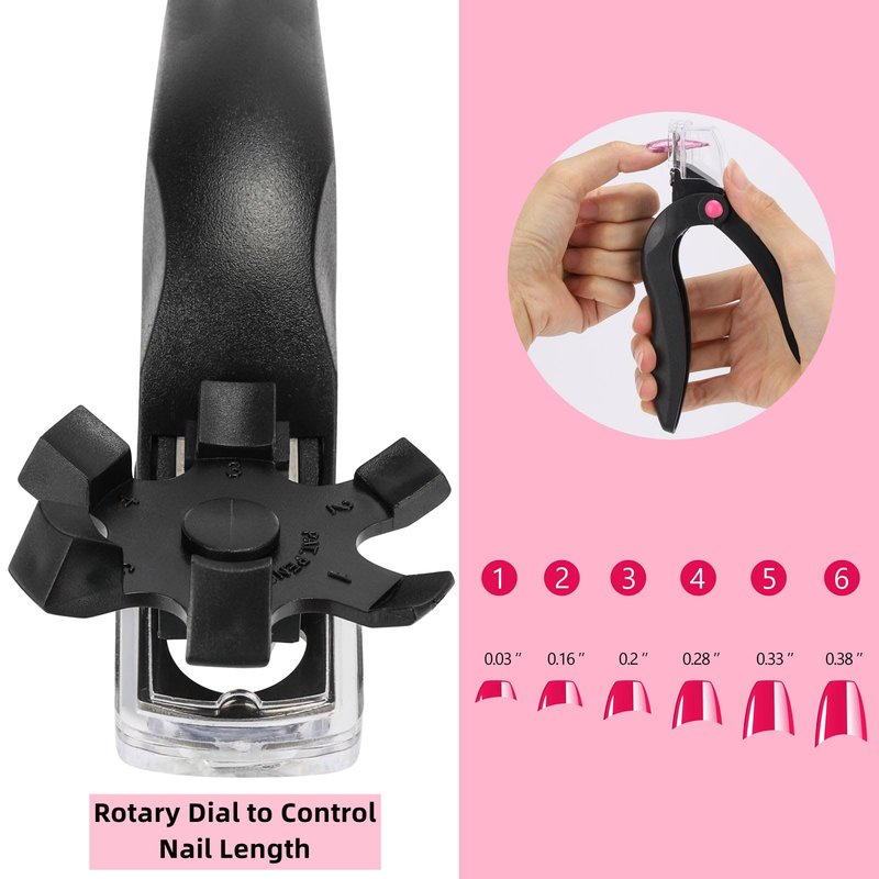 3 Pieces Acrylic Nail Clippers, Adjustable Nail Tip Cutter with Sizer and Catcher, Stainless Steel False Nail Clipper for Acrylic Nails with Length Nail Clippers for Acrylic Nails with Length Measure