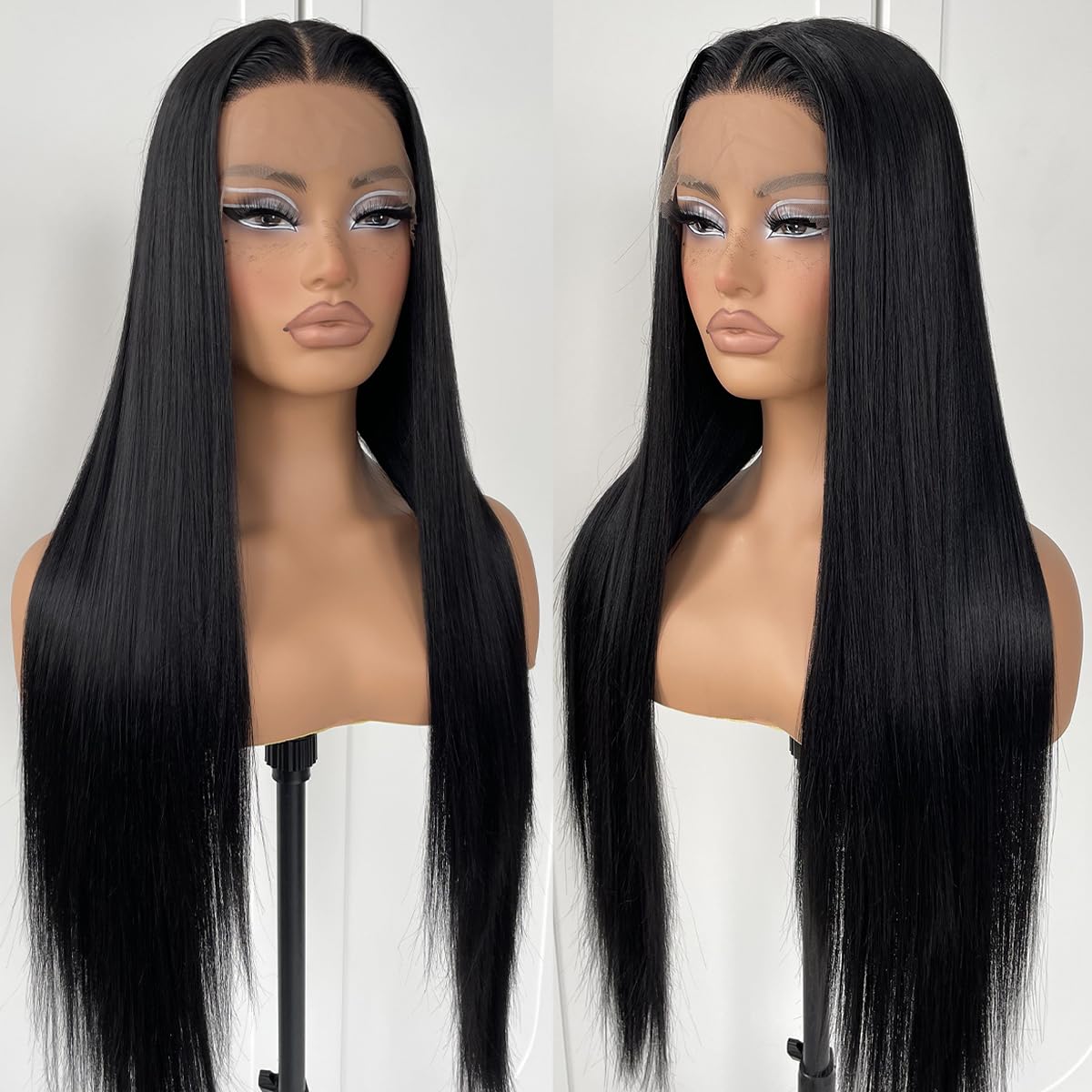 MITIMES 32inch Long Straight Lace Front Wigs Natural Black Glueless Straight Hair Lace Front Wig Pre Plucked Synthetic HD Lace Front Wig For Black Women