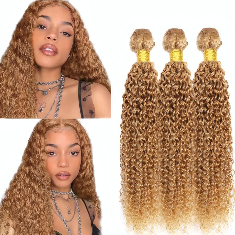 T4/27 Straight Human Hair Bundles Ombre Honey Blonde Mixed Length 10 12 14 Inch Grade 8A Brazilian Virgin Human Hair 3 Bundles Brown Hair Extension For Women No Shedding