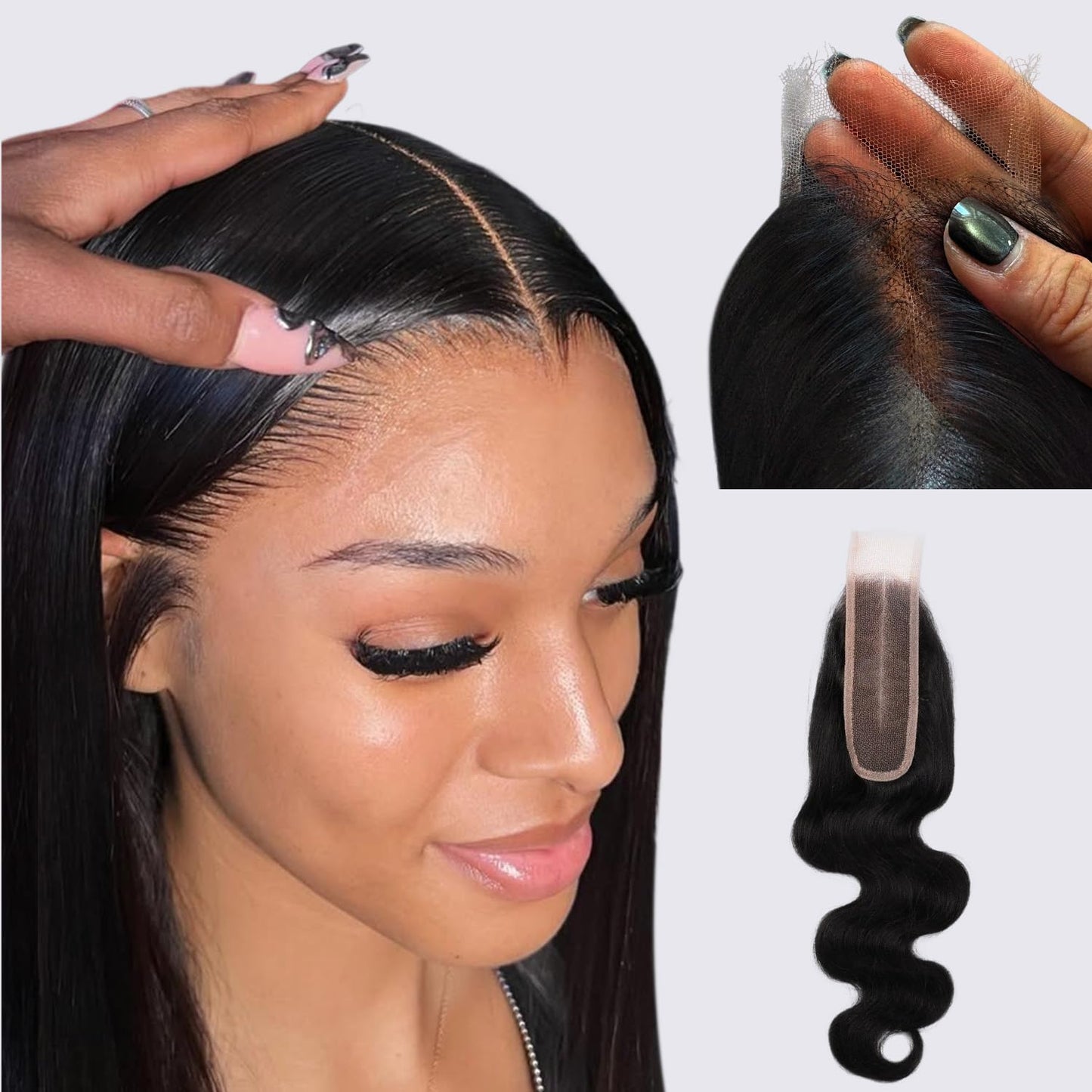 IDN BEAUTY SKINLIKE REAL HD 2X6 Lace Closure Human Hair 14 Inch Body Wave Closure Bleached Single Knots HD Closure Ultra-thin 2x6 Lace Closure Virgin Human Hair 0.1 mm Pre Plucked Hairline Closure