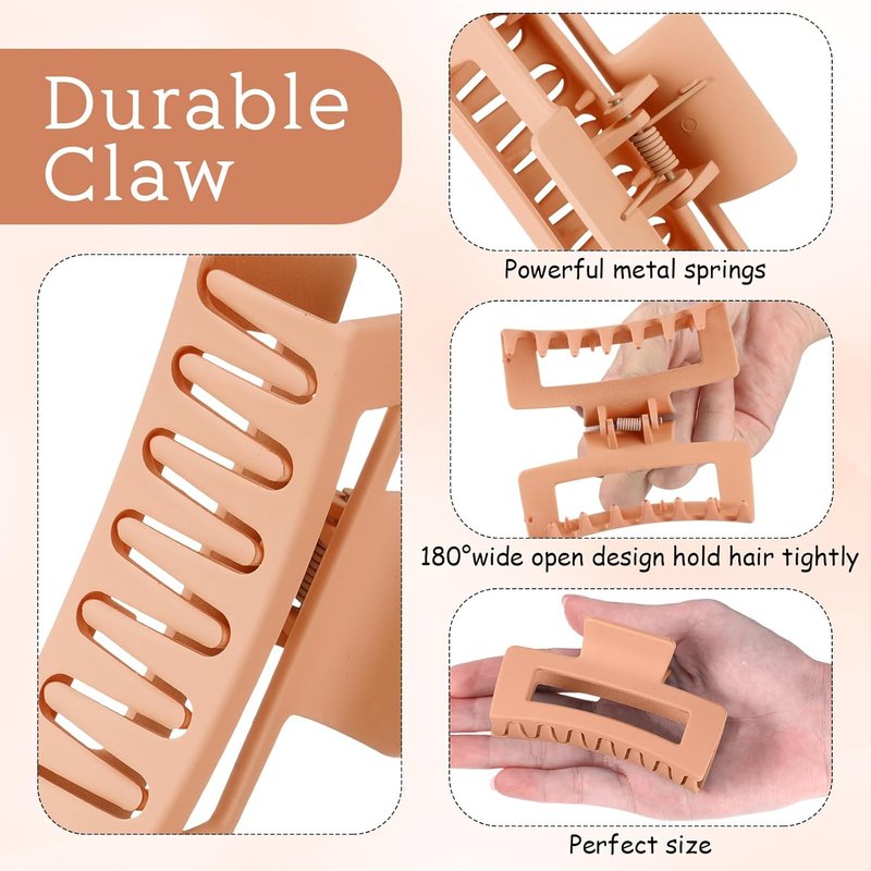 Cute Hair Claw Clips Set - 50 Pcs Nonslip Square & Rectangle Hair Accessories for Women | 3.4 Inch, Cream Color