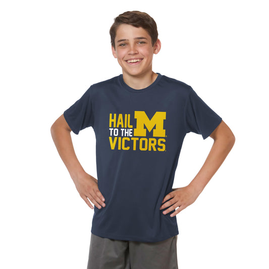 Little King NCAA Boys Youth-Poly Tech T-Shirt-Michigan-Navy-Youth Large