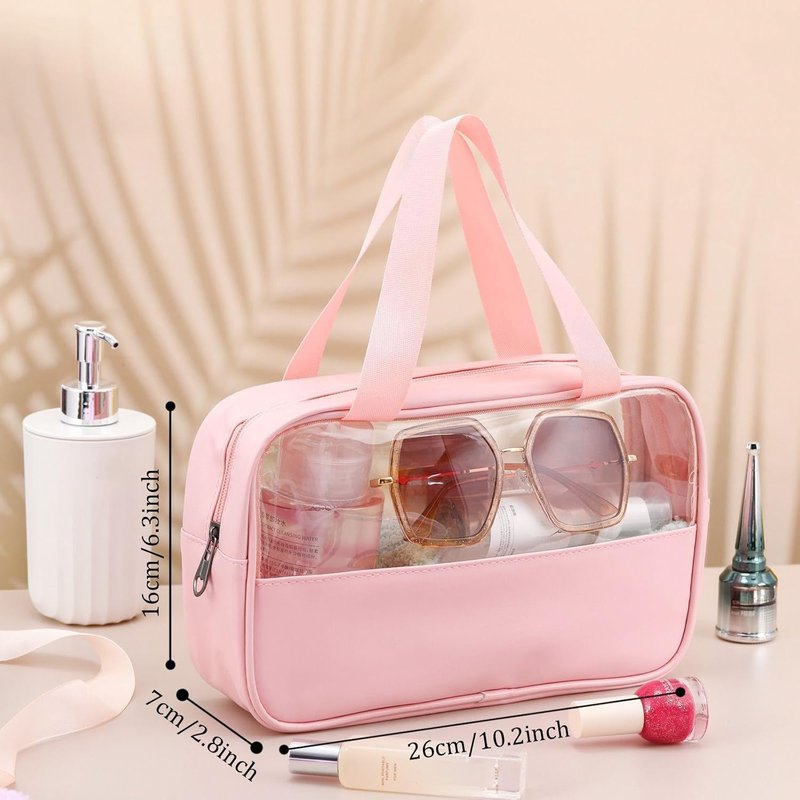 Translucent Makeup Bag Set - 9 Pcs Waterproof Toiletry Organizer for Travel | Portable Cosmetic Pouch - Pink