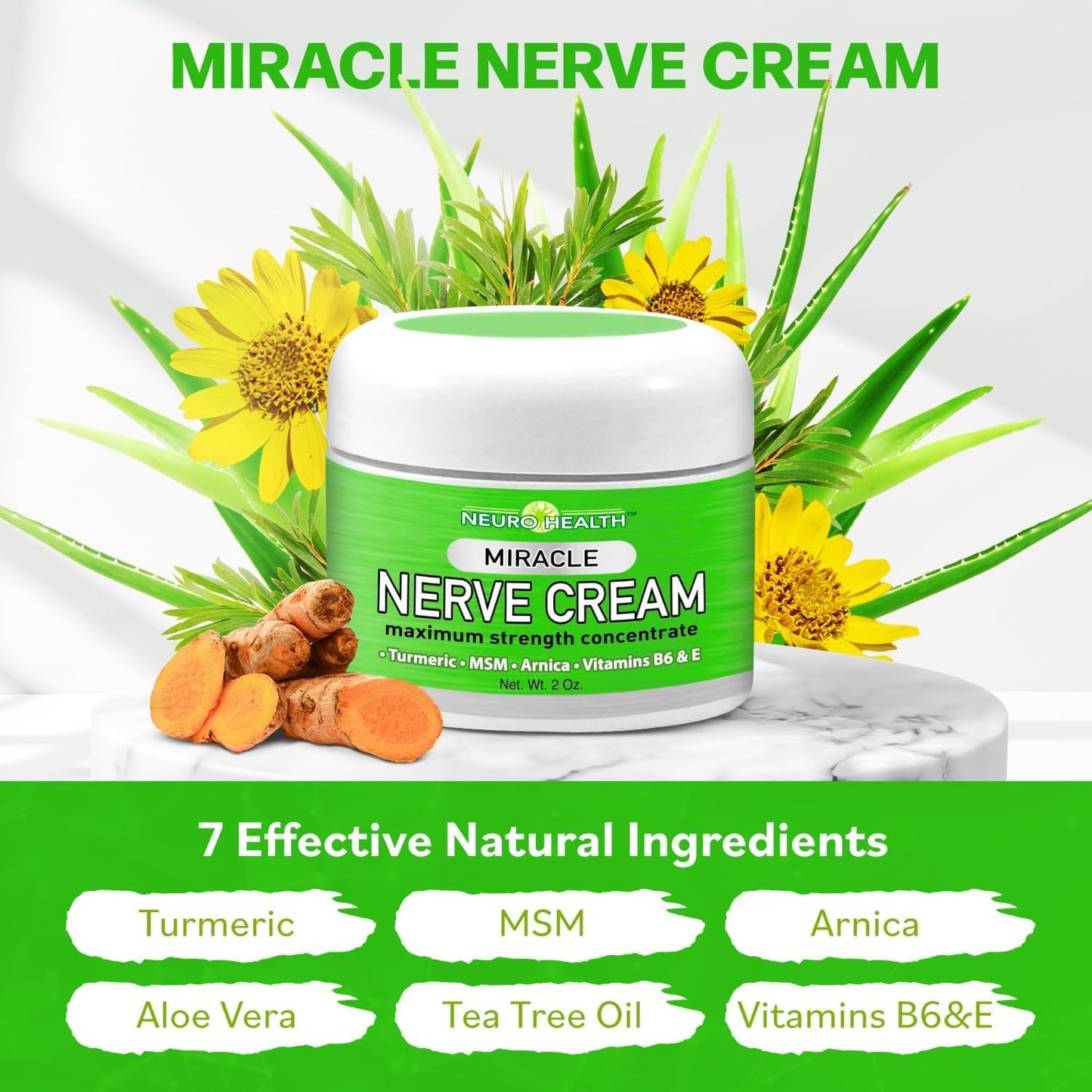 Neuro Health Miracle Nerve Cream - XL 4oz JAR - Maximum Strength - Turmeric and Arnica Blend for Neuropathy Discomfort Relief - Soothing Foot & Hand Formula with MSM, B6, E - Made in USA