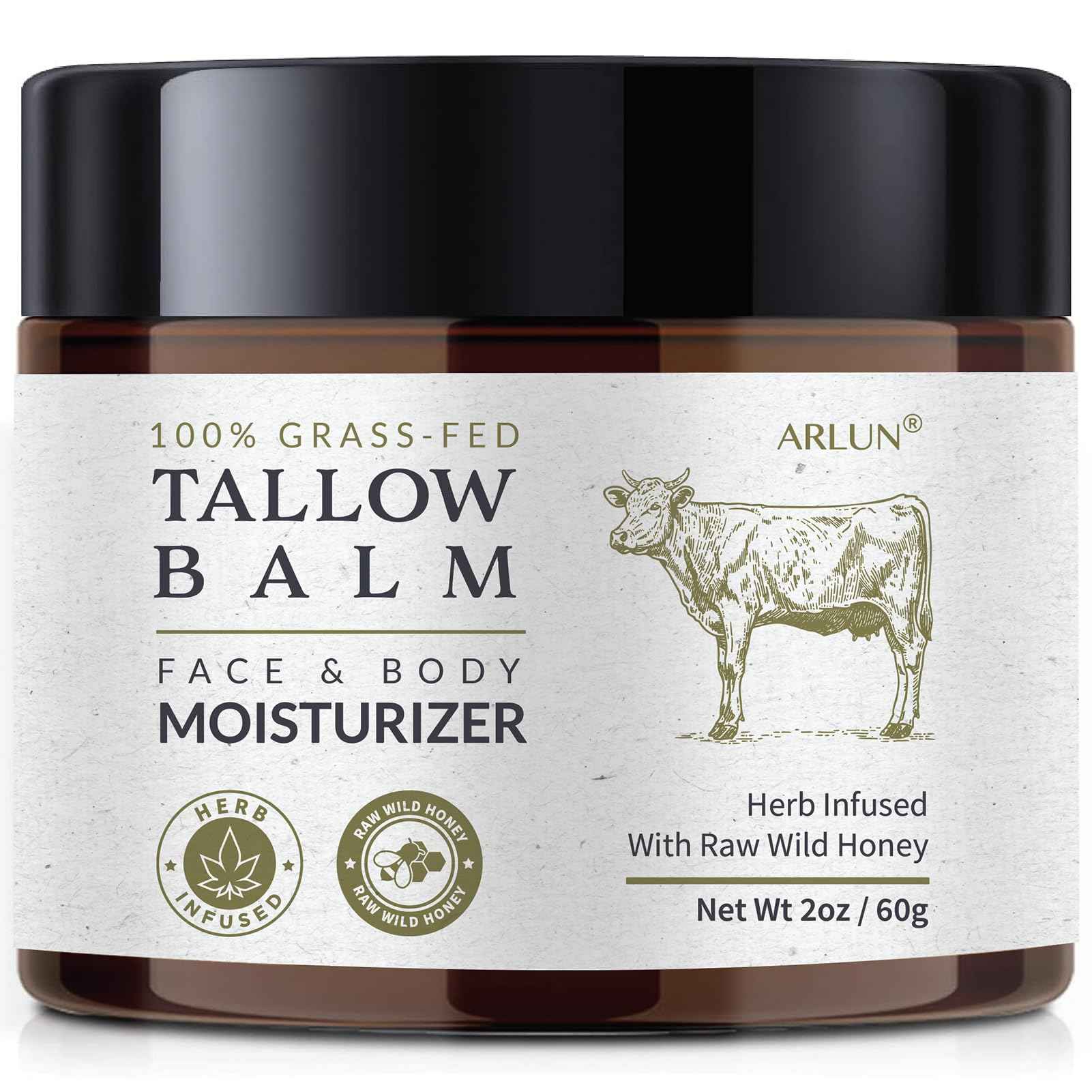 Beef Tallow for Skin, Beef Tallow and Honey Balm, Tallow Face Moisturizer Nourishes and Hydrates the Skin, Grass Fed Balm Enriched with Raw Wild Honey 60g