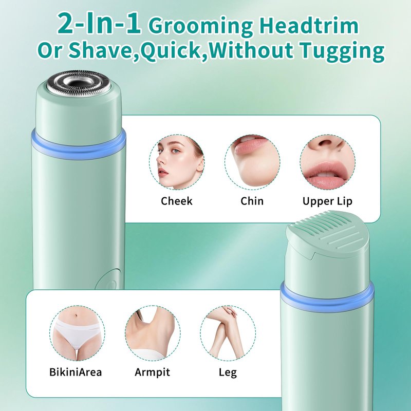 Bikini Trimmer for Women,Rechargeable Electric Razor Remover,2-in-1 Dual Heads Facial & Pubic Hair Removal for Ladies Pubic,FaceUnderarms,Legs Valentine's Day Gift Green