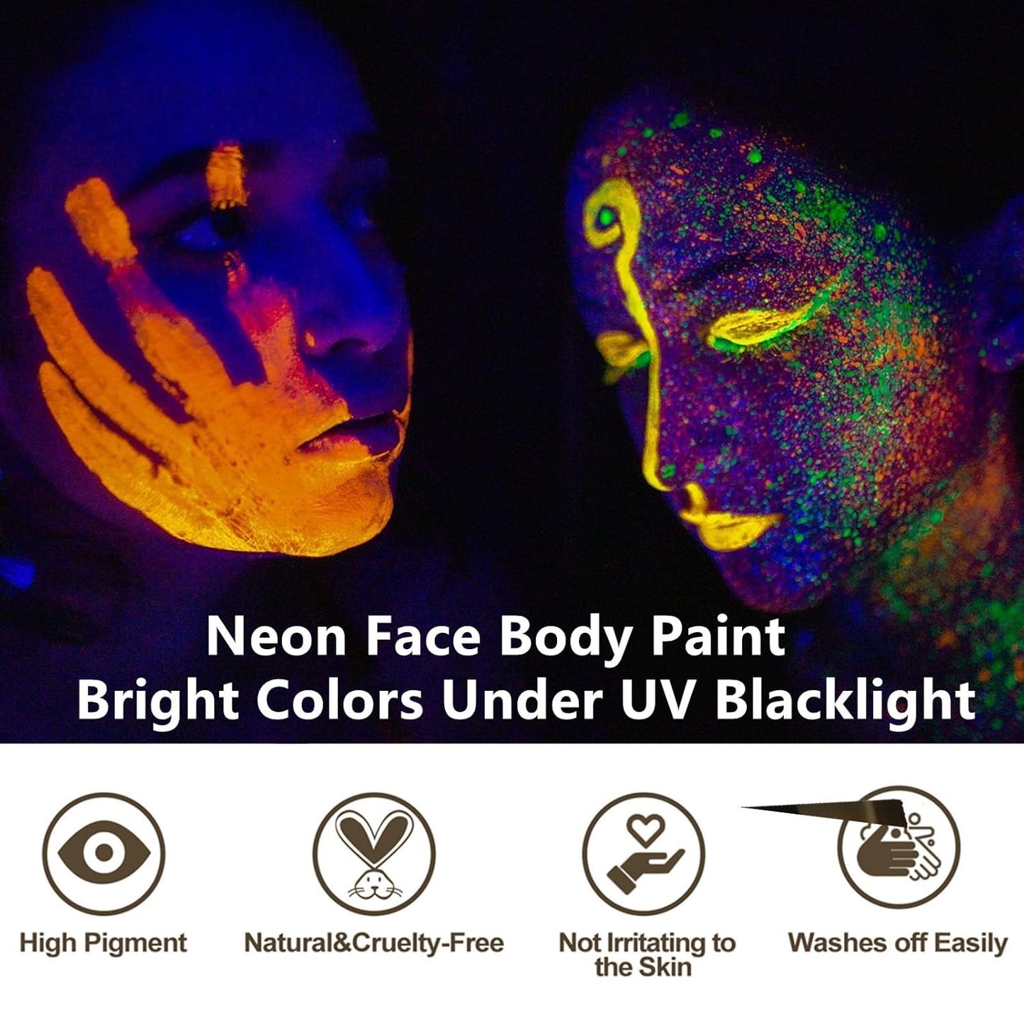 Neon White Body Paint - Washable UV Blacklight Face Paint for Adults & Kids | 2.37oz (70ml)