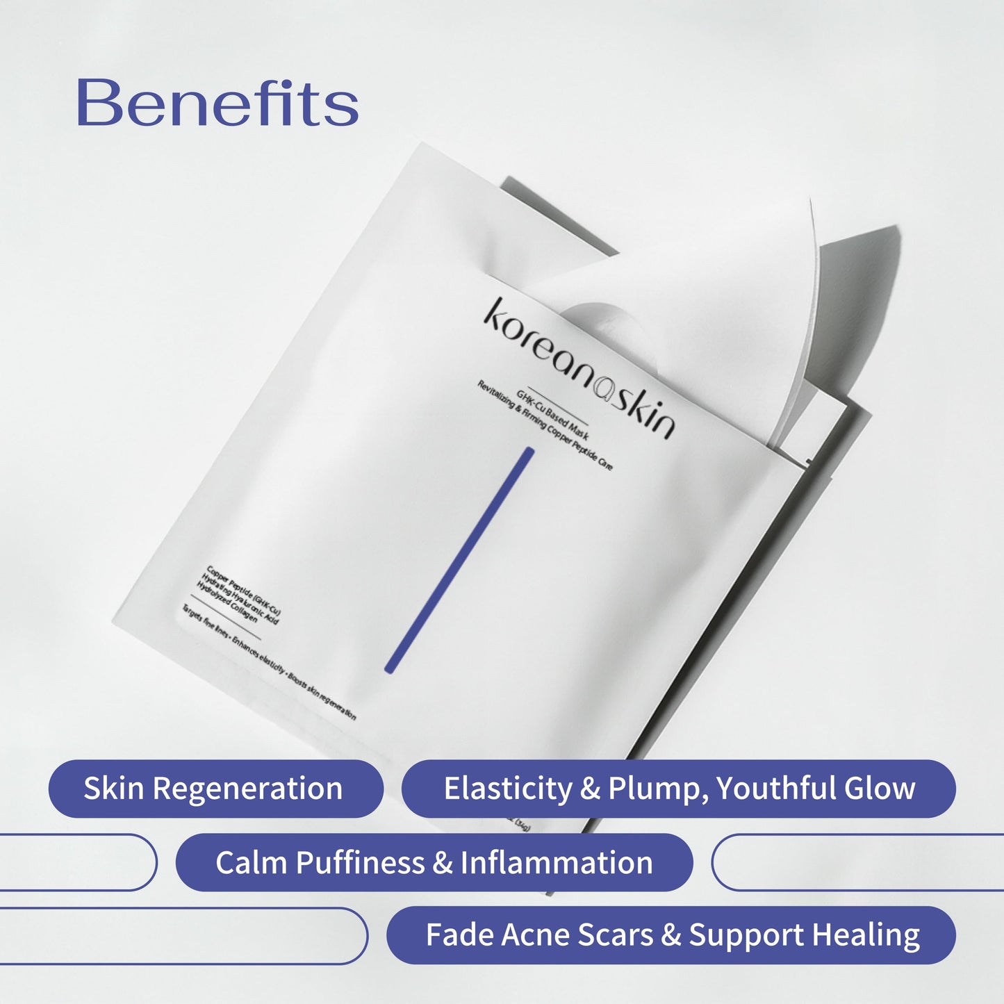 Koreana Skin GHK-Cu Copper Peptide Hydrogel Face Mask Anti-Aging Collagen Booster for Skin Repair, Firming, Fades Acne Scars & Redness. K-Beauty Sheet Mask Treatment