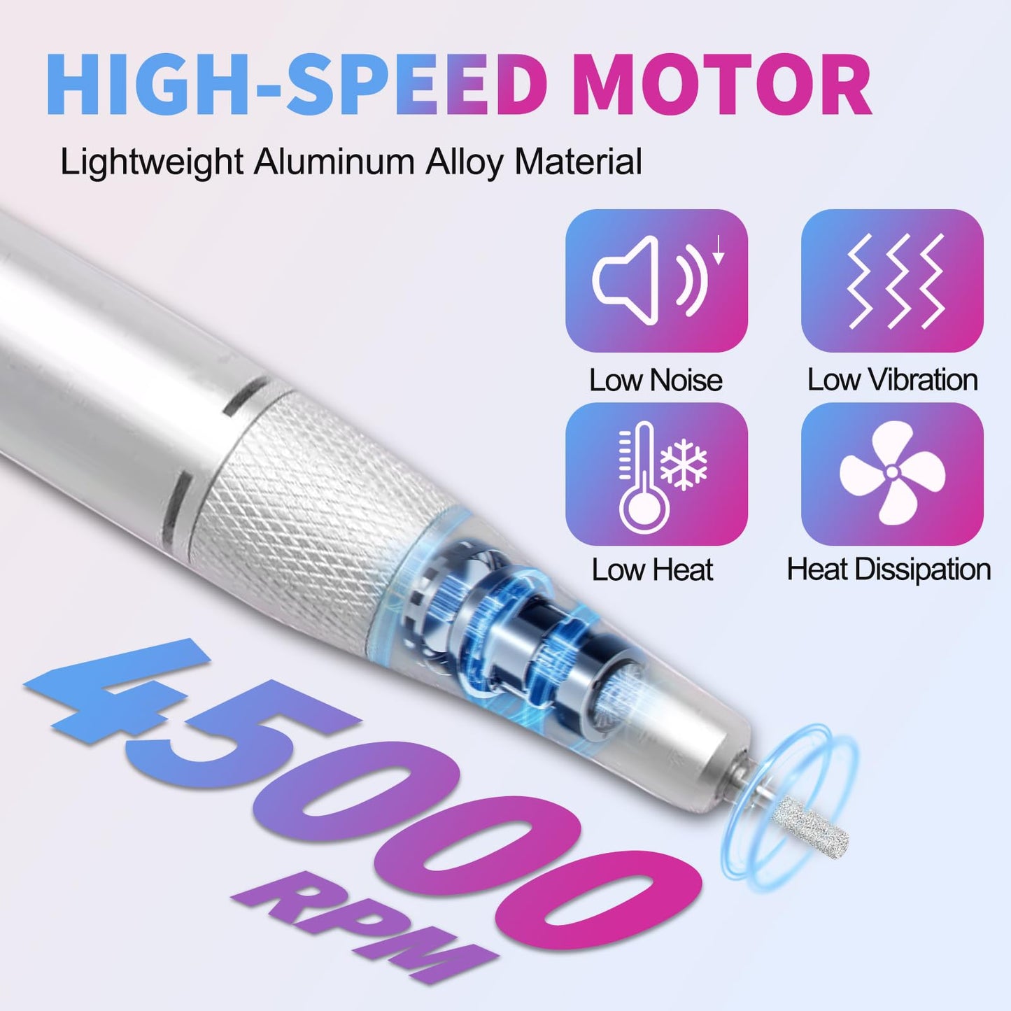 Advanced Electric Nail Drill 45000RPM, Professional Cordless Nail Drill Kit, Rechargeable Nail File Electric for Acrylic Nails – Portable Nail Grinder for Salon & Home Use