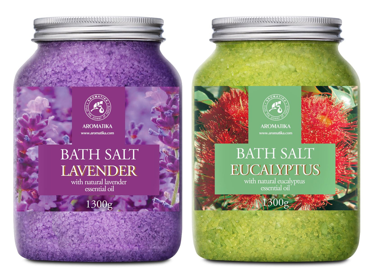Bath Sea Salt Set 2х46Oz - Lavender & Eucalyptus - Natural Lavender Essential Oil - Eucalyptus Essential Oil - Aromatherapy - Relaxing - Calming - Body Care - Beauty - Bathing - Spa