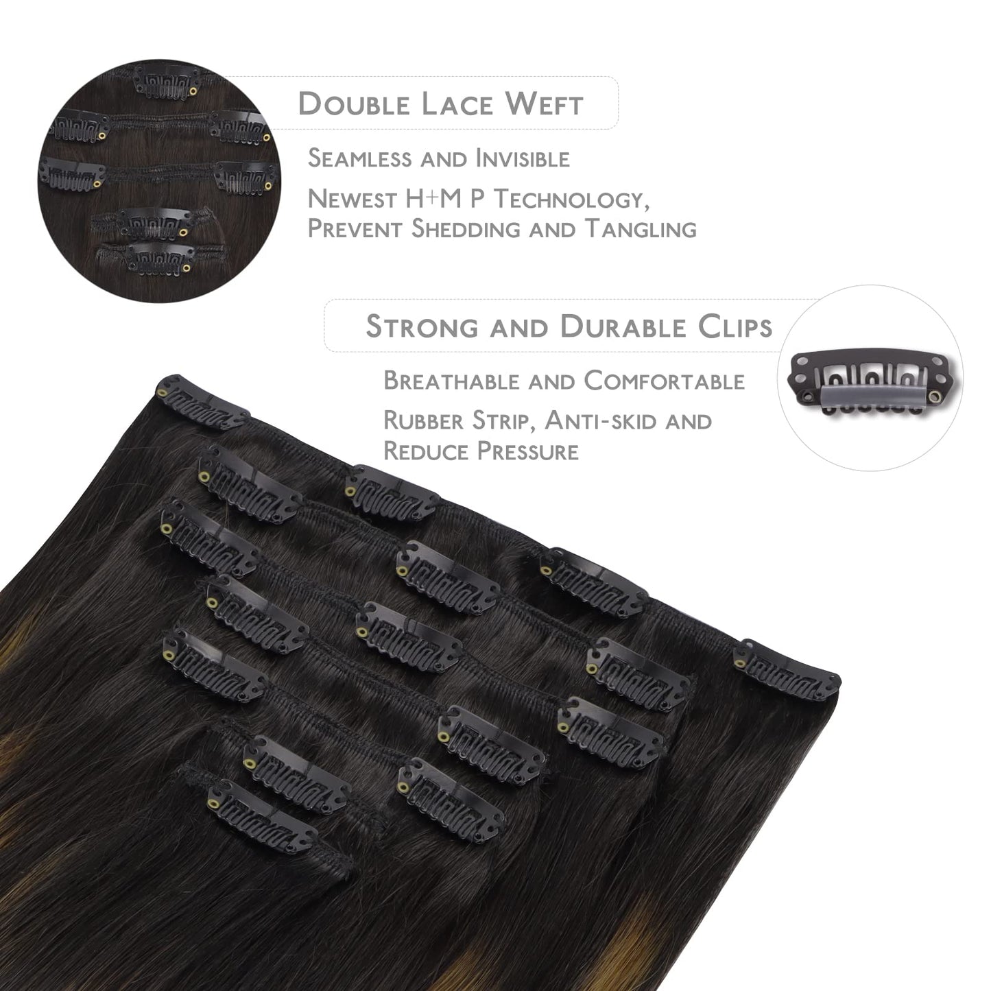 WENNALIFE Clip in Hair Extensions Real Human Hair, 12 Inch 80g 7pcs Remy Hair, Balayage Natural Black to Chestnut Brown Straight Natural Extensiones De Cabello Humano Con Clip Ins