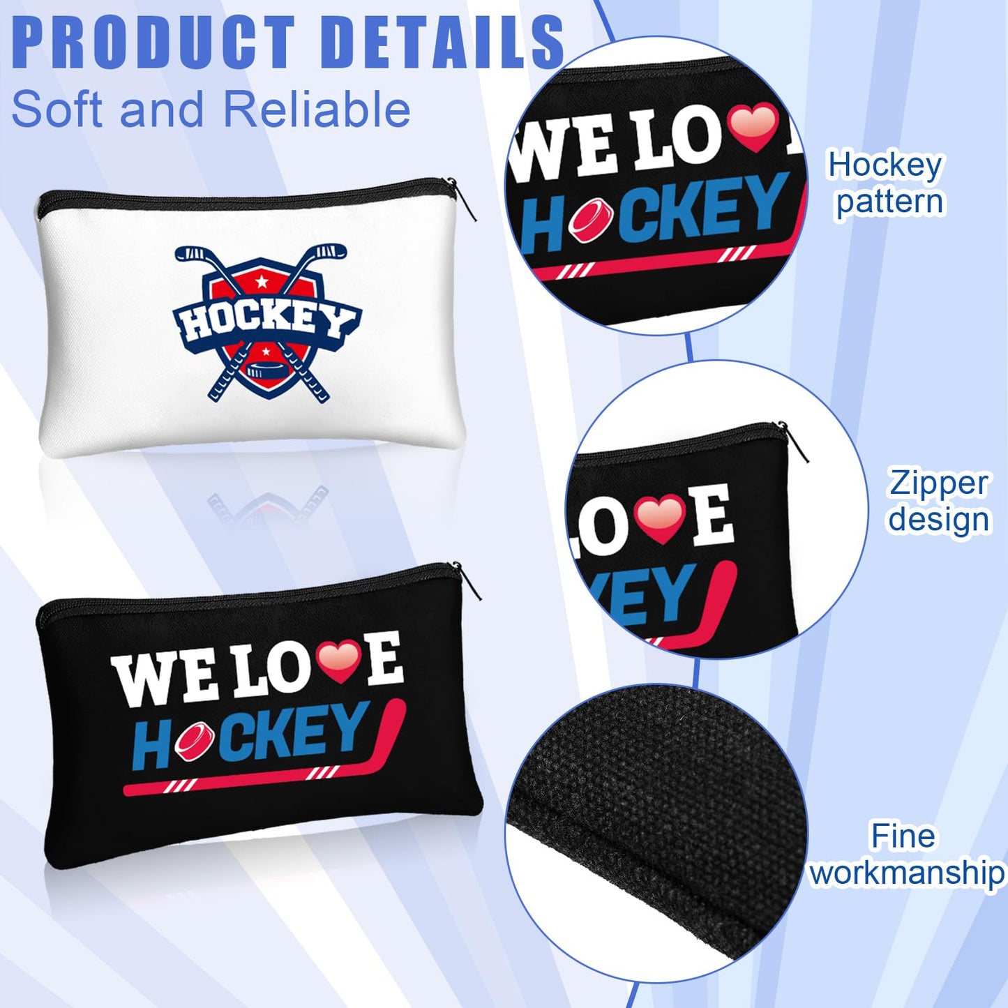 Clysee 20 Pcs Hockey Gifts Inspirational Makeup Bag for Ice Hockey Lovers Team Players Cosmetic Bags Gifts for Mom Women Travel Pouch Athletics Birthday