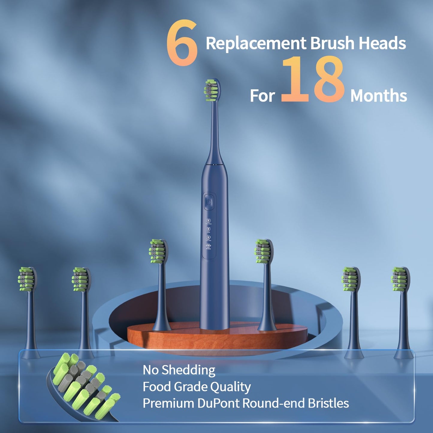 OasiSmile Electric Toothbrush for Adults, 42000 VPM Deep Clean Sonic Toothbrush with 6 Brush Heads, 4 Modes, IPX7 Waterproof Rechargeable Toothbrushes for 120 Days, Built-in 2 Mins Smart Timer (Blue)